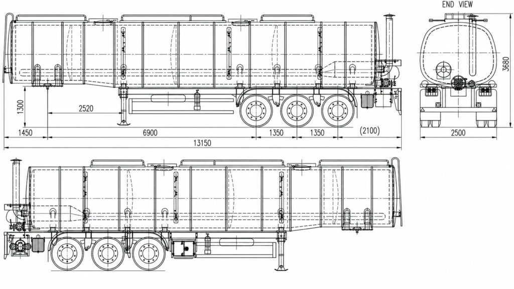 CIMC 3 Axle 40000L Bitumen Tank Semi trailer Technical Drawing