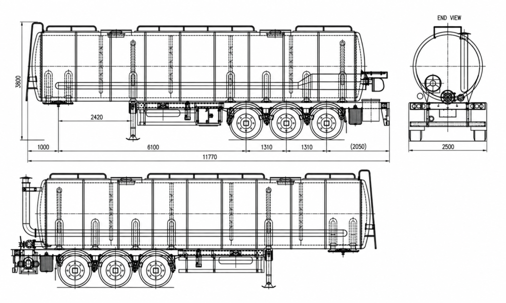 CIMC 3 Axle 30000L Asphalt Tank Semi Trailer Technical Drawing