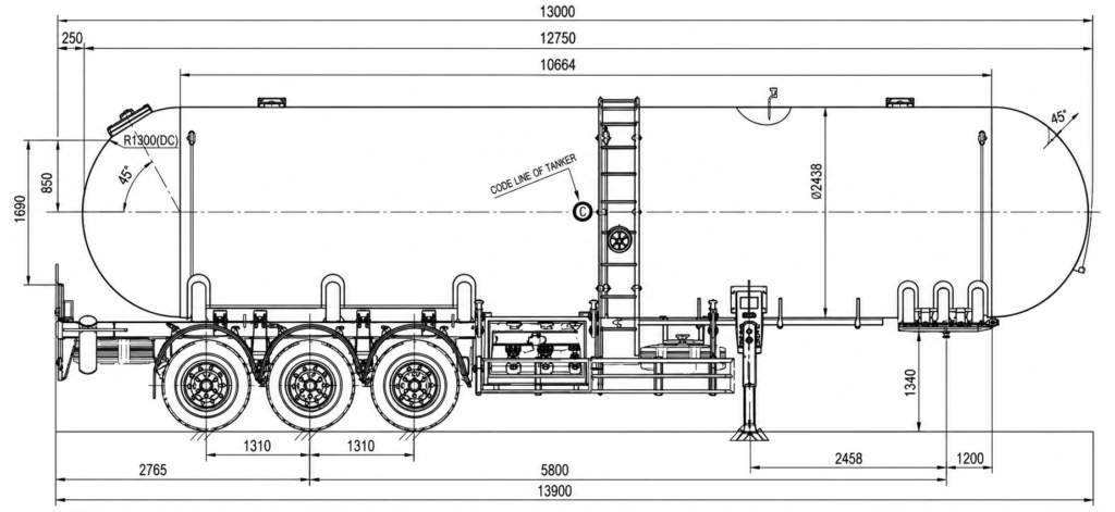 CIMC 3 Axle LPG Tank Trailer 56.1cbm Technical Drawing
