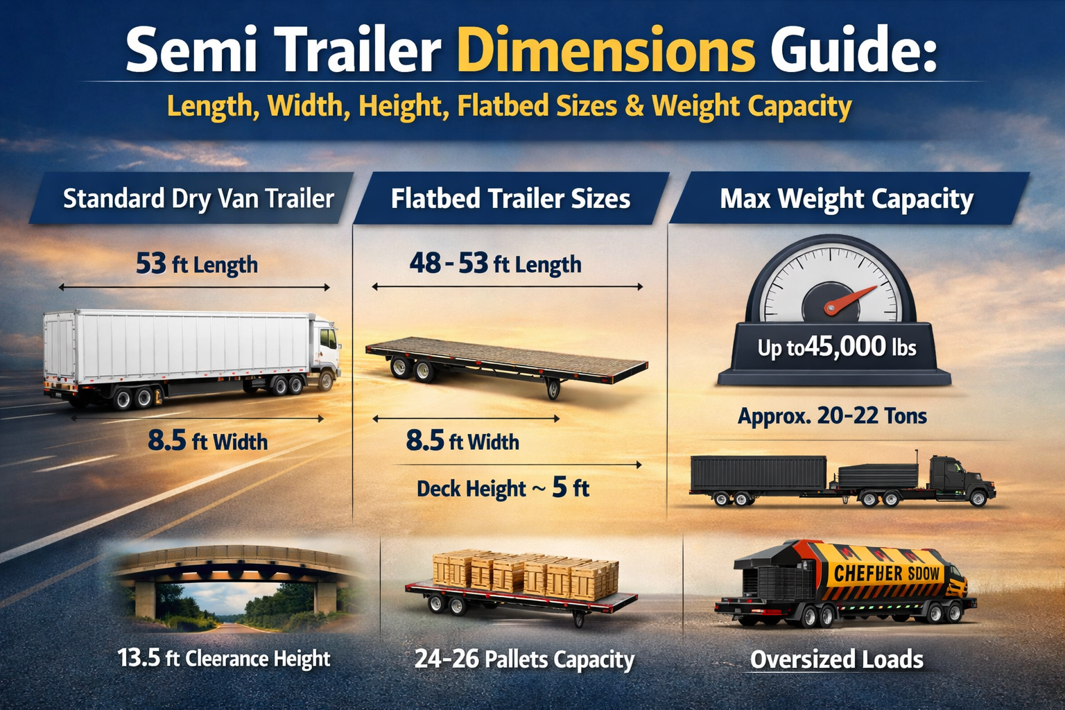Semi Trailer Dimensions Guide: Length, Width, Height, Flatbed Sizes & Weight Capacity