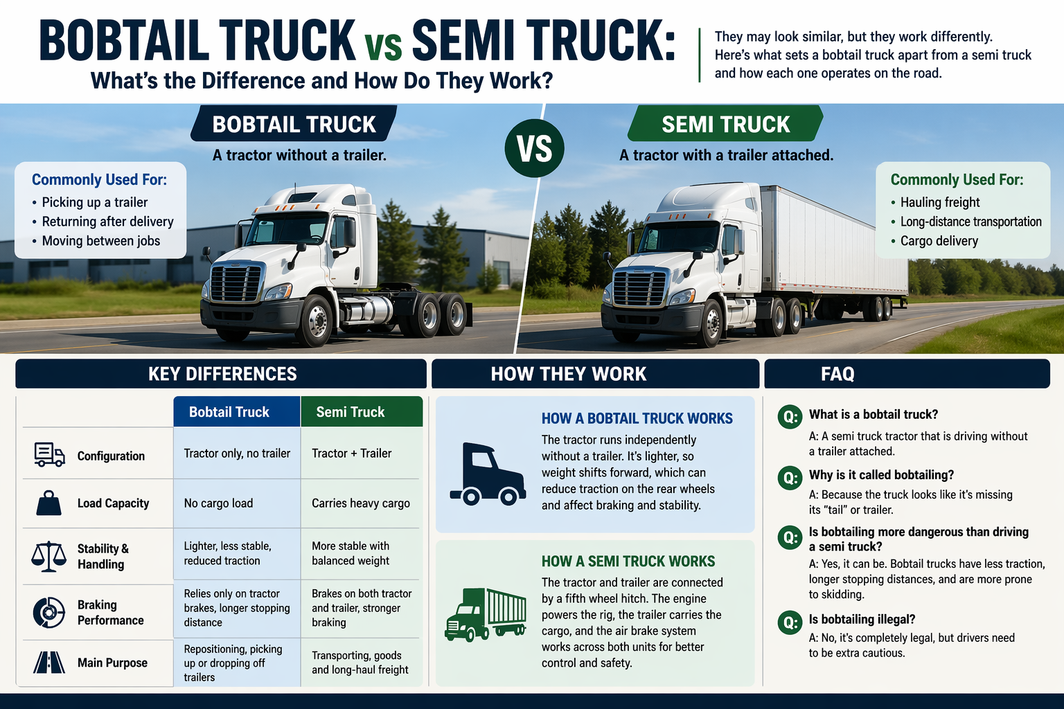 Bobtail Truck vs Semi Truck: What’s the Difference and How Do They Work?